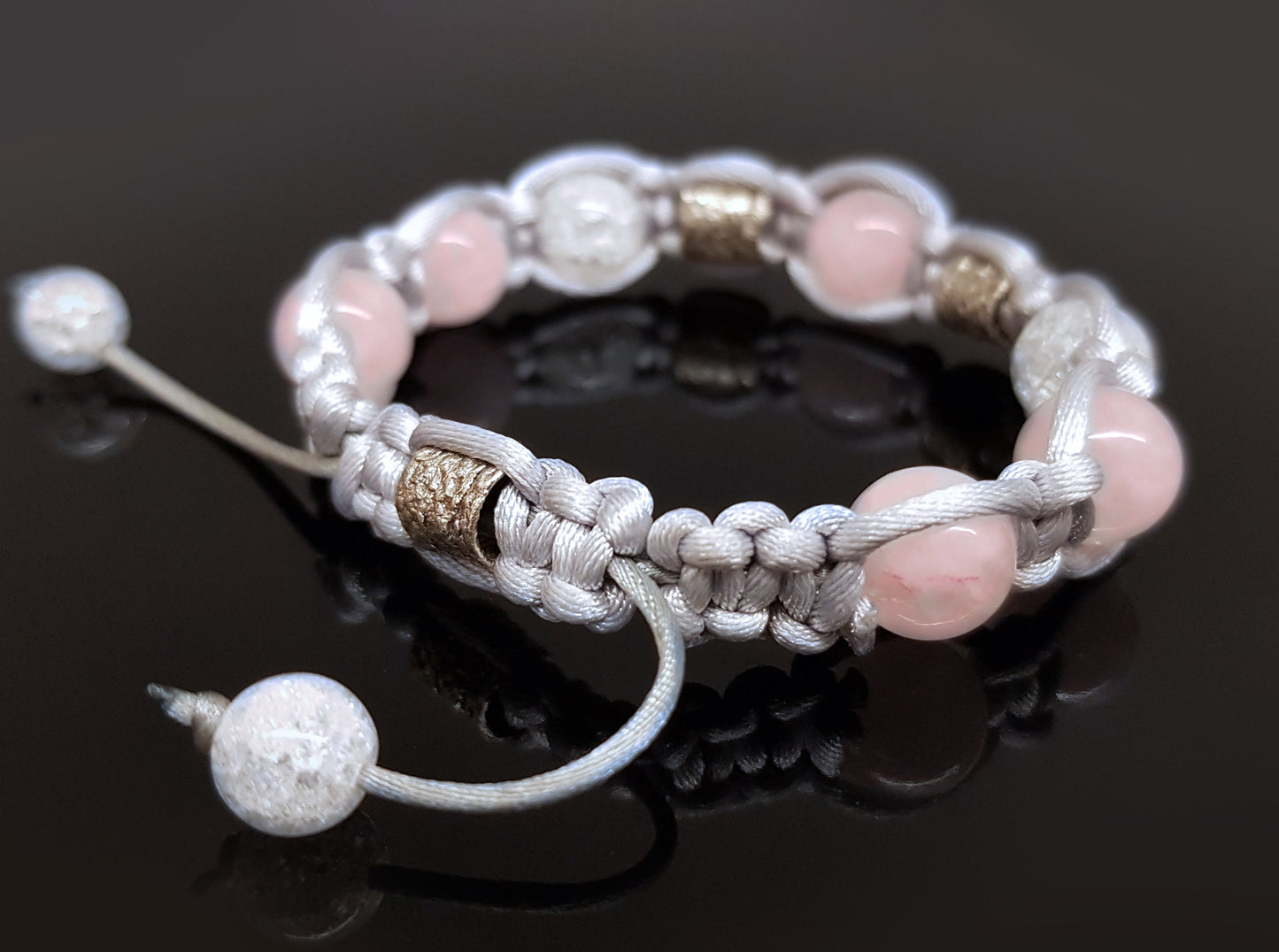 Shamballa bracelet, programmed amulet charm, rose quartz