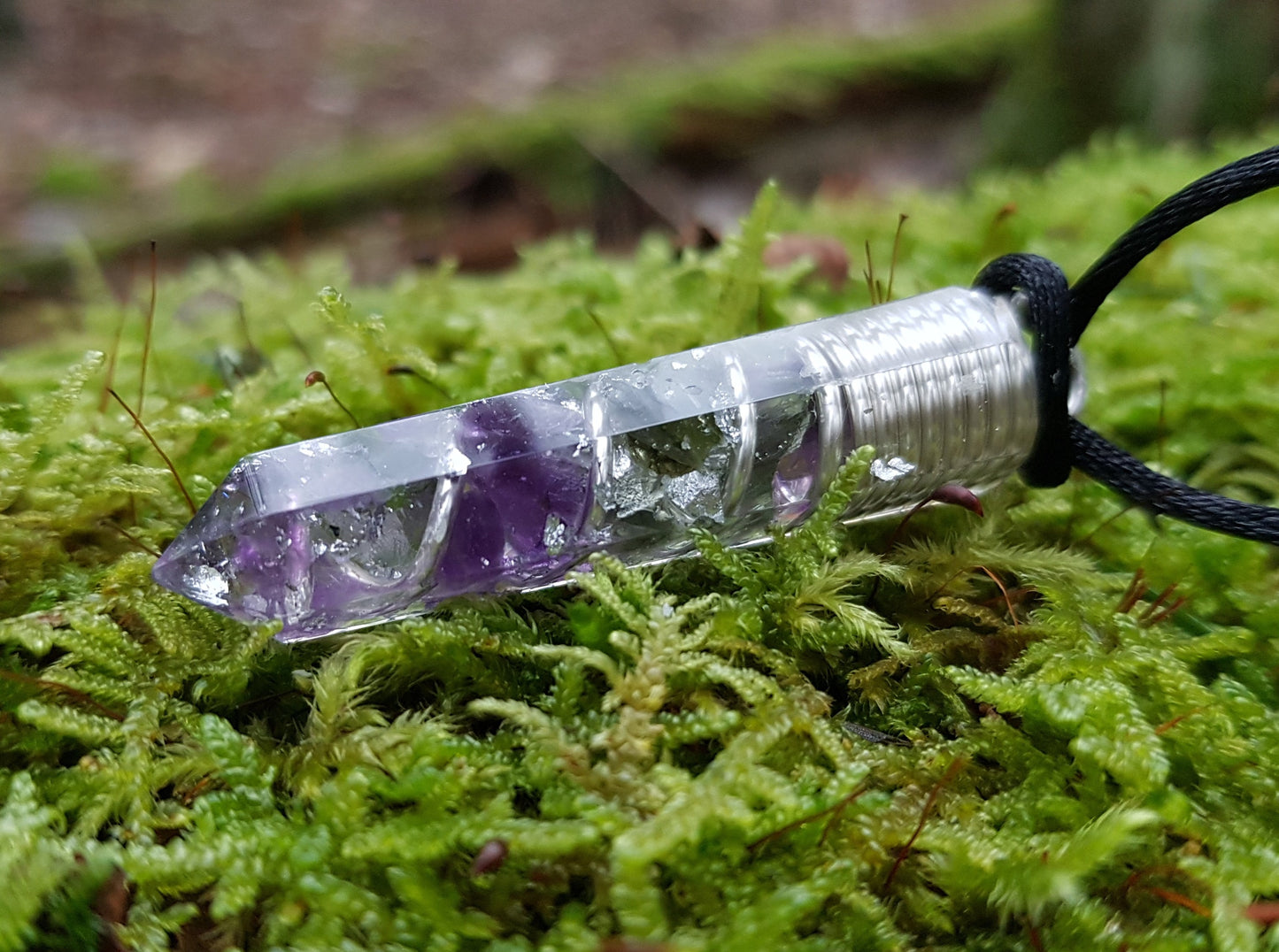 Collar colgante Orgonite Orgone - Herkimer, Moldavita, Amatista, plata, amuleto curativo de chakra de cristal Reiki