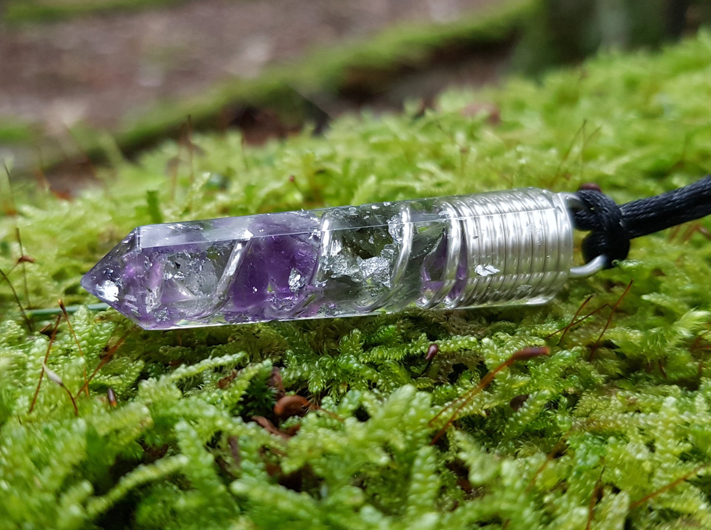 Collar colgante Orgonite Orgone - Herkimer, Moldavita, Amatista, plata, amuleto curativo de chakra de cristal Reiki