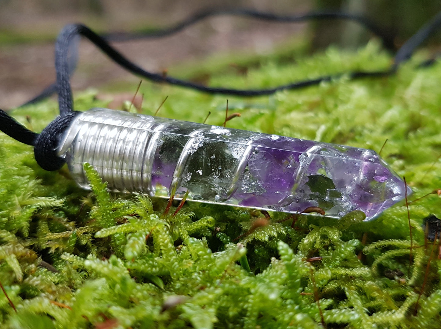 Collar colgante Orgonite Orgone - Herkimer, Moldavita, Amatista, plata, amuleto curativo de chakra de cristal Reiki