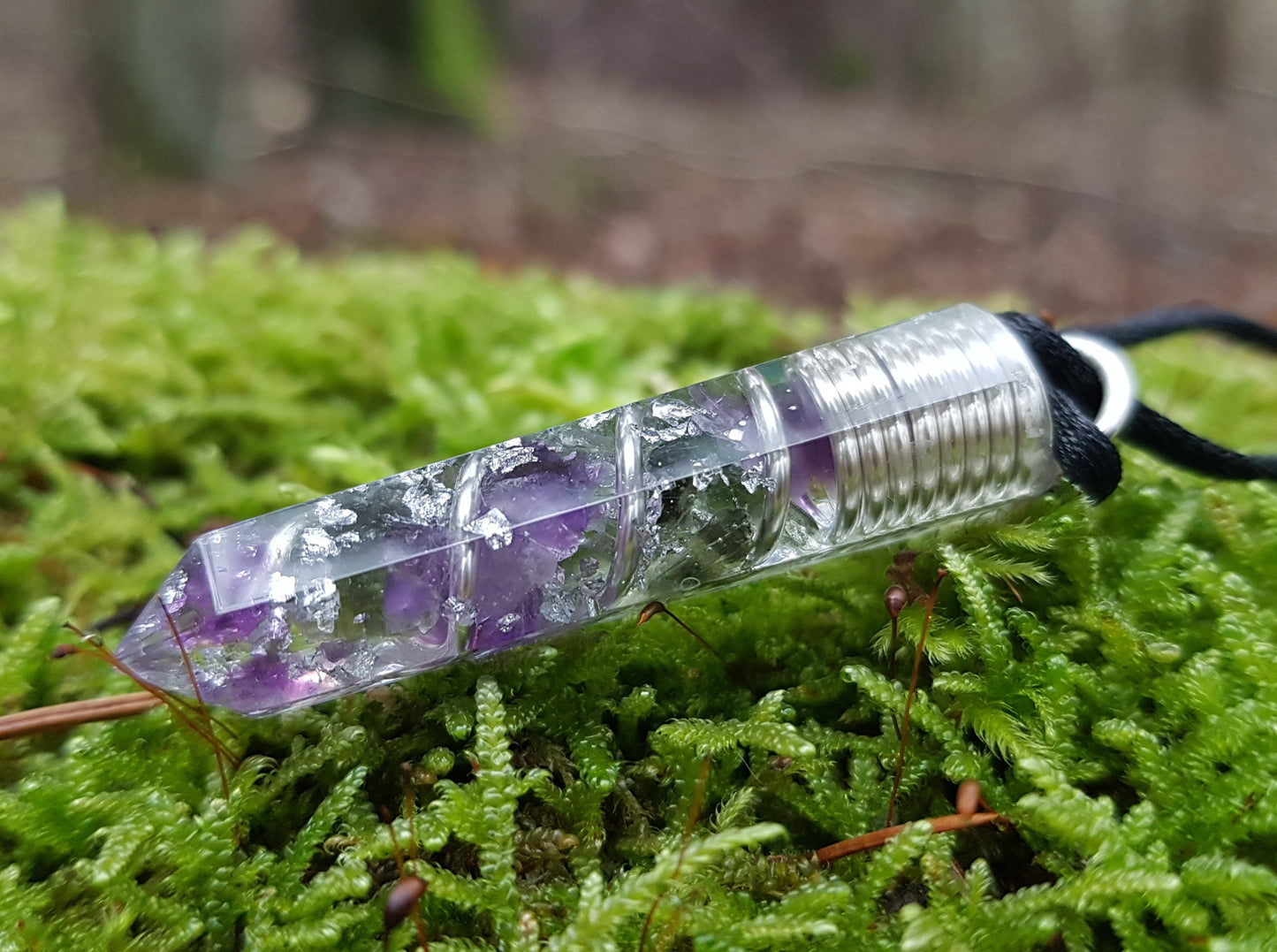 Collar colgante Orgonite Orgone - Herkimer, Moldavita, Amatista, plata, amuleto curativo de chakra de cristal Reiki