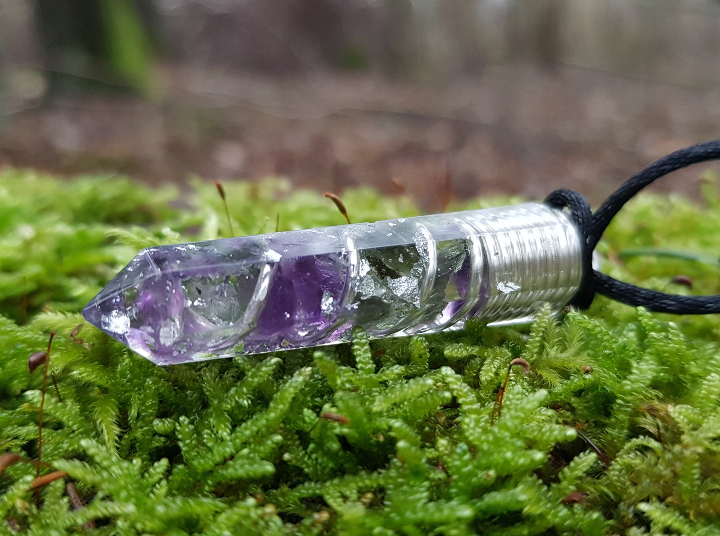 Collar colgante Orgonite Orgone - Herkimer, Moldavita, Amatista, plata, amuleto curativo de chakra de cristal Reiki