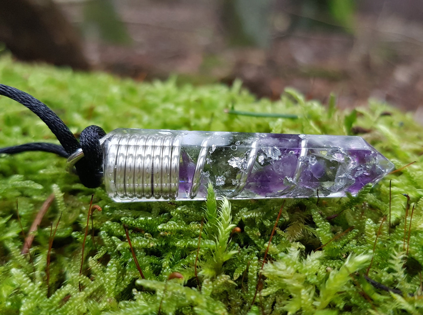 Collar colgante Orgonite Orgone - Herkimer, Moldavita, Amatista, plata, amuleto curativo de chakra de cristal Reiki