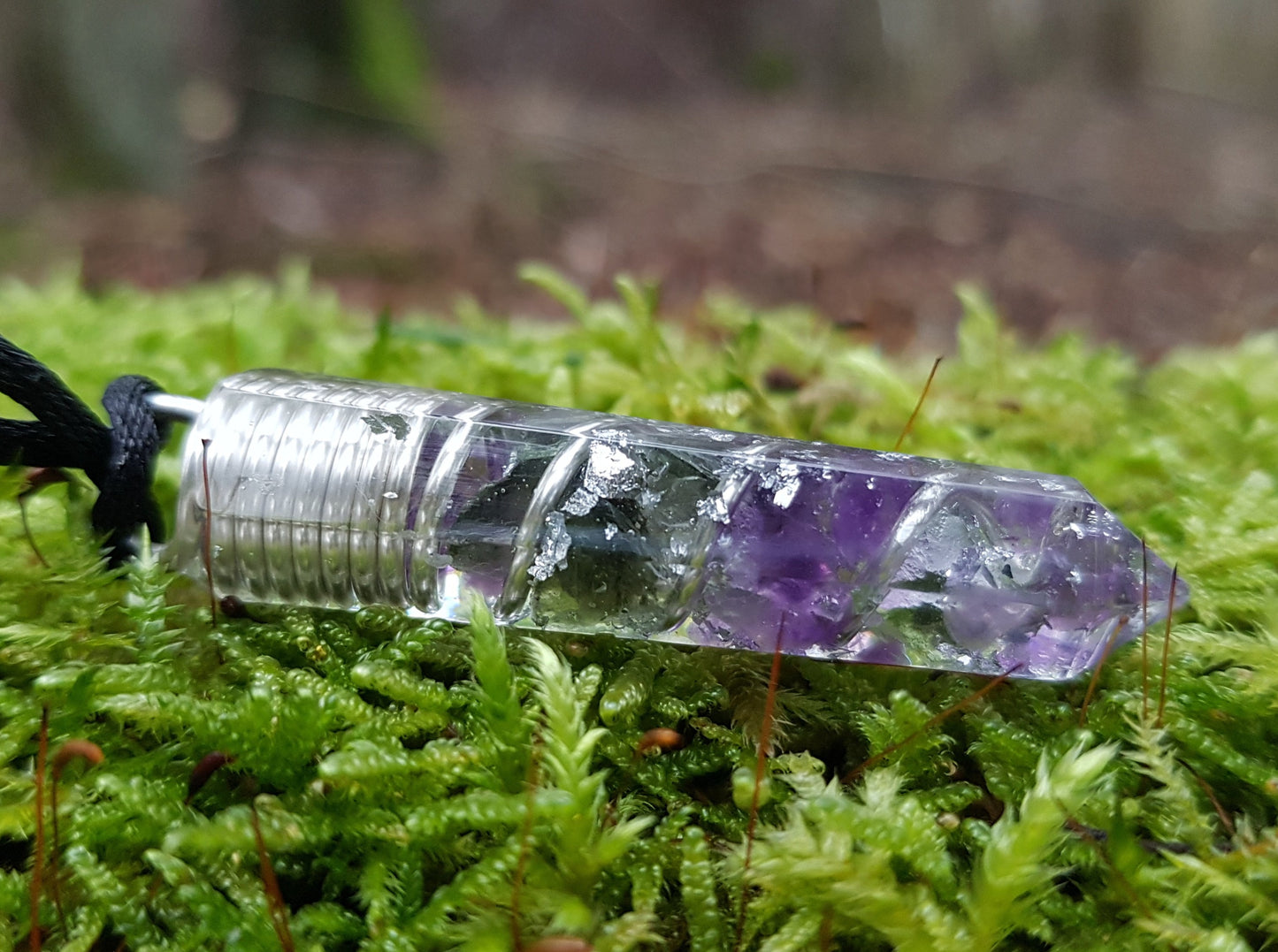 Collar colgante Orgonite Orgone - Herkimer, Moldavita, Amatista, plata, amuleto curativo de chakra de cristal Reiki