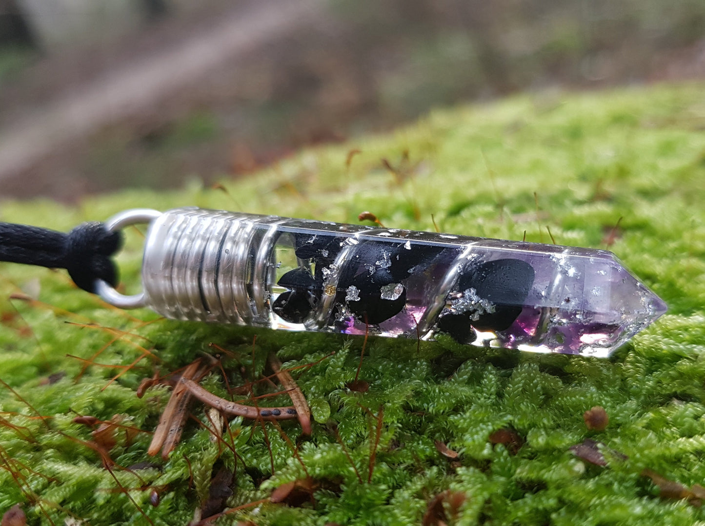 Collar colgante Orgonita Orgone, Turmalina Negra, Amatista, plata - amuleto programado, curación de cristales Reiki, protección EMF