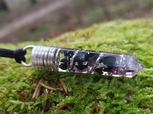 Collar colgante Orgonita Orgone, Turmalina Negra, Amatista, plata - amuleto programado, curación de cristales Reiki, protección EMF