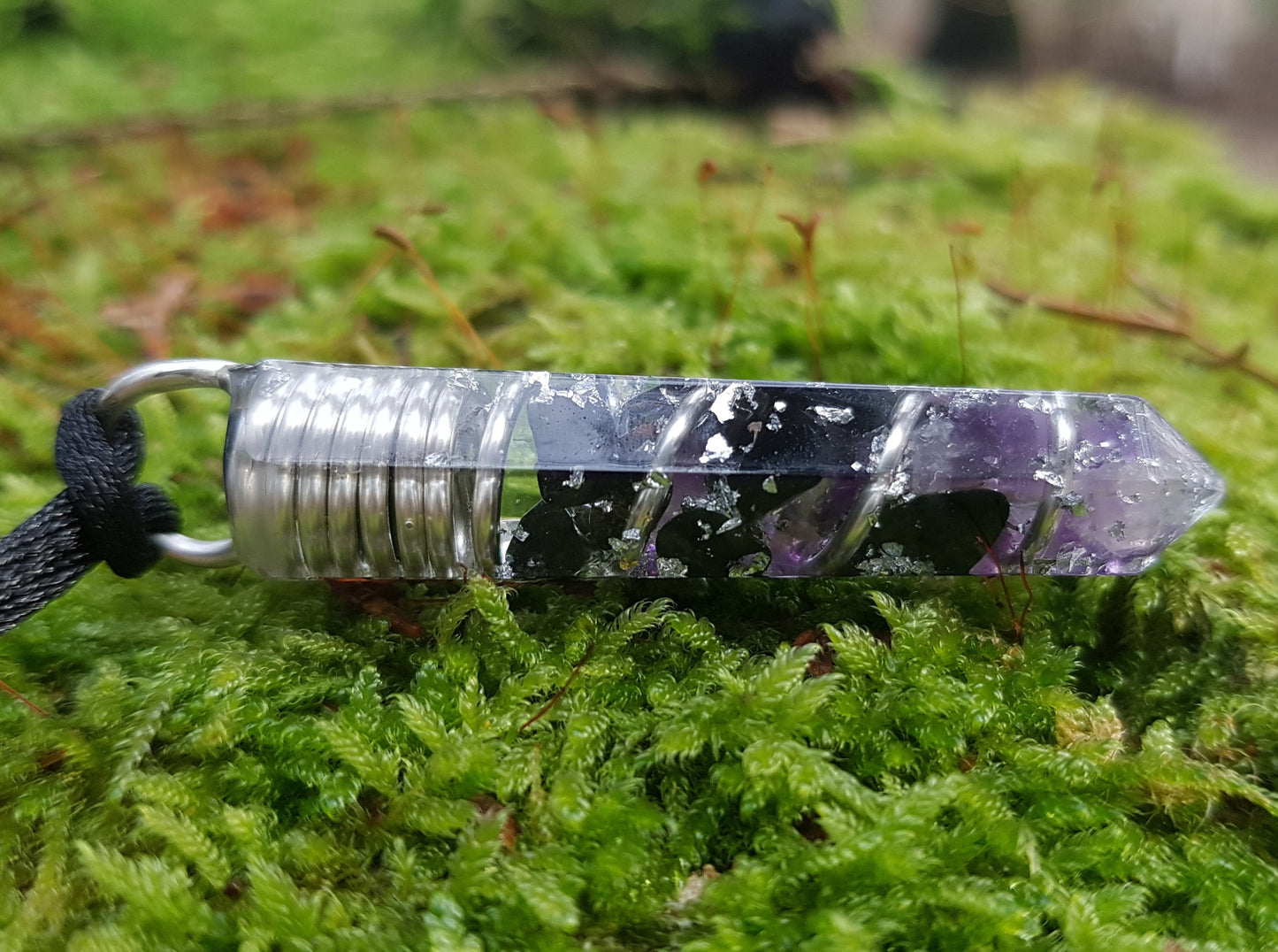 Collar colgante Orgonita Orgone, Turmalina Negra, Amatista, plata - amuleto programado, curación de cristales Reiki, protección EMF