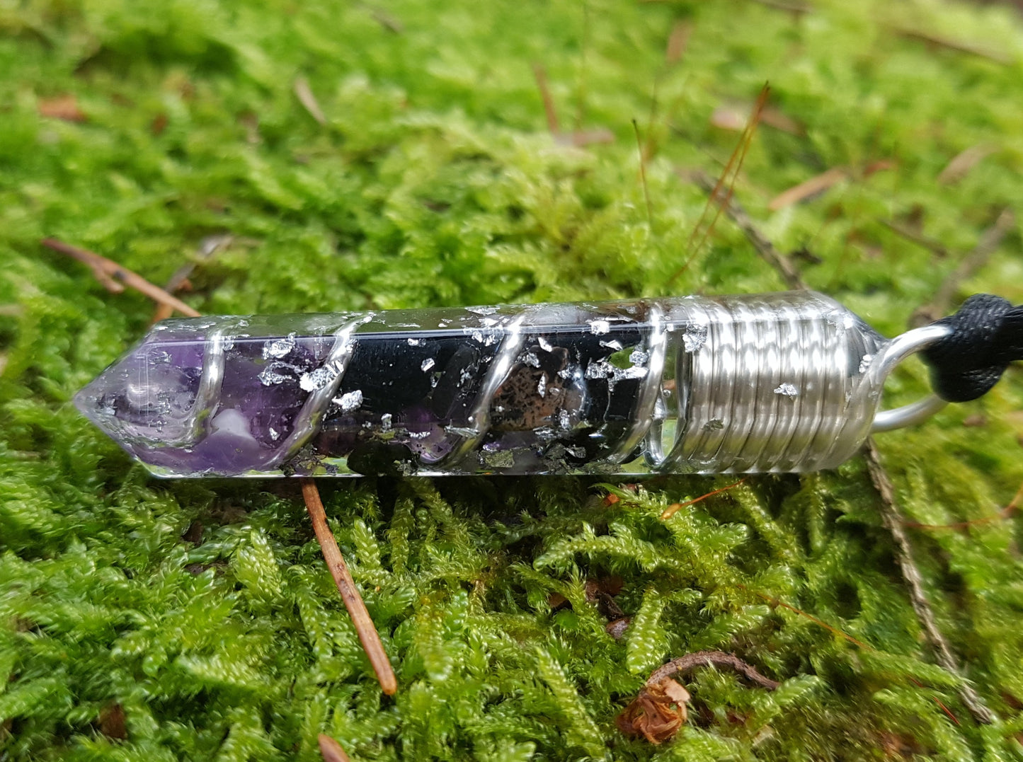 Collar colgante Orgonita Orgone, Turmalina Negra, Amatista, plata - amuleto programado, curación de cristales Reiki, protección EMF