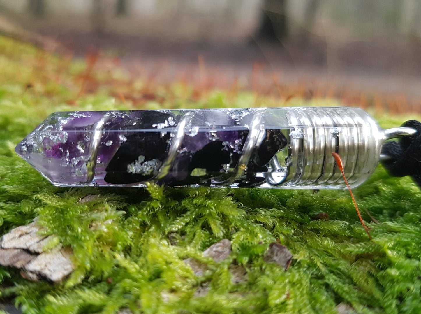 Collar colgante Orgonita Orgone, Turmalina Negra, Amatista, plata - amuleto programado, curación de cristales Reiki, protección EMF