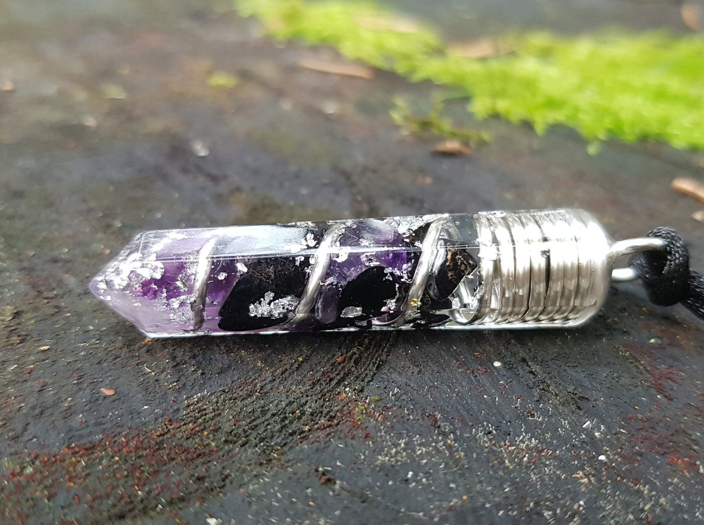 Collar colgante Orgonita Orgone, Turmalina Negra, Amatista, plata - amuleto programado, curación de cristales Reiki, protección EMF