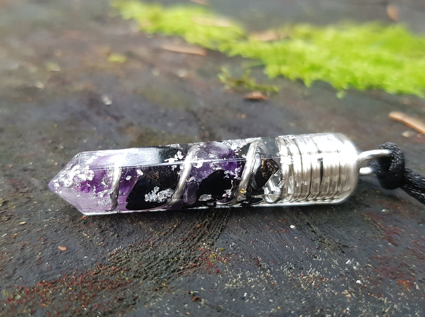 Collar colgante Orgonita Orgone, Turmalina Negra, Amatista, plata - amuleto programado, curación de cristales Reiki, protección EMF