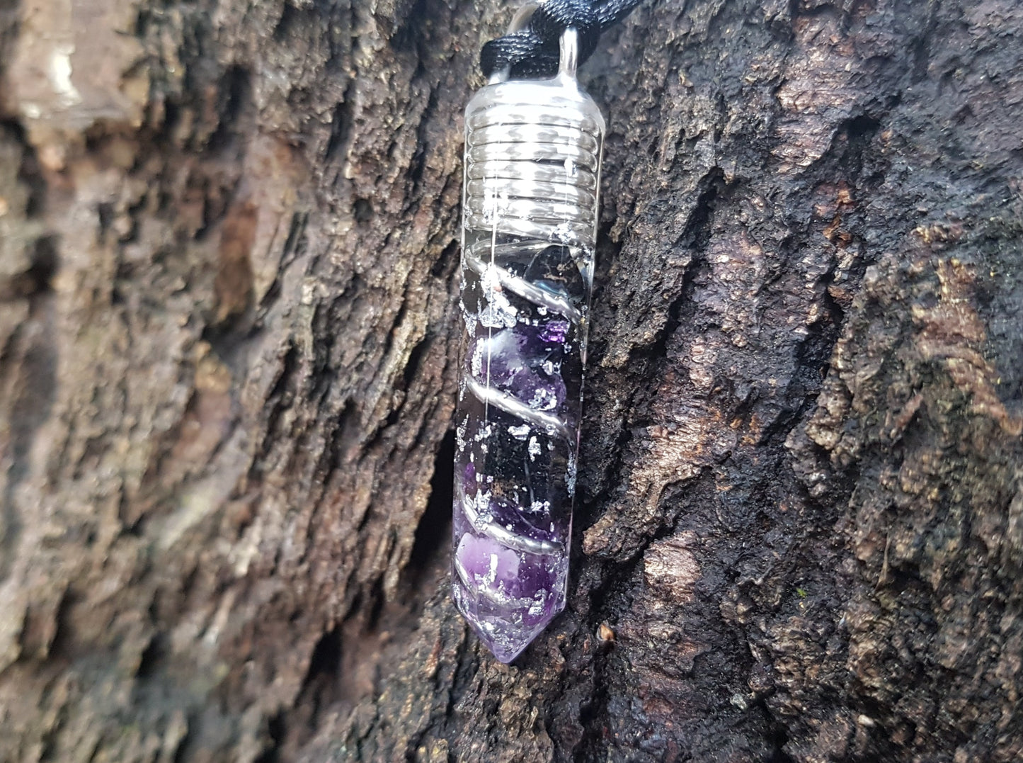 Collar colgante Orgonita Orgone, Turmalina Negra, Amatista, plata - amuleto programado, curación de cristales Reiki, protección EMF