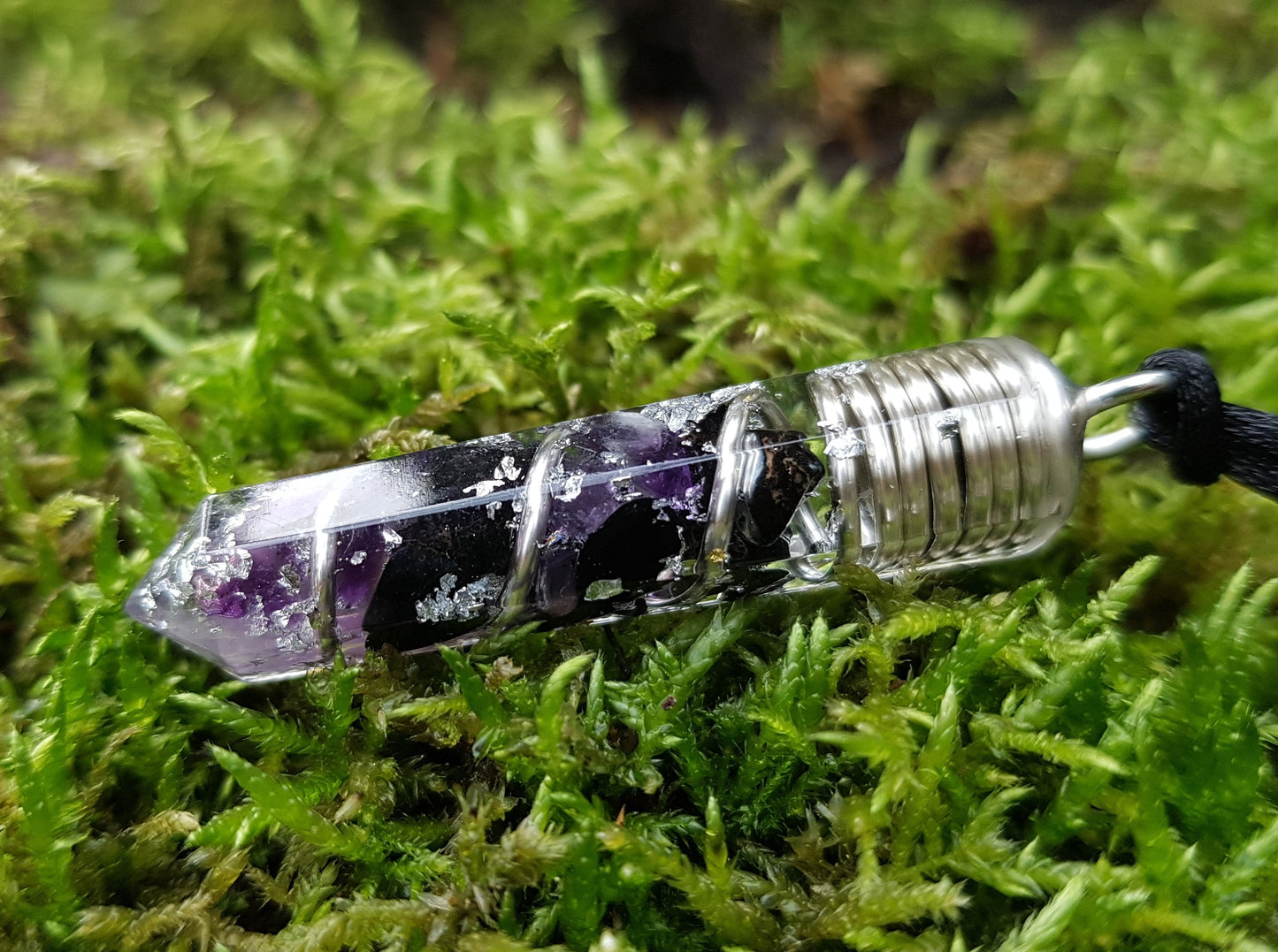 Collar colgante Orgonita Orgone, Turmalina Negra, Amatista, plata - amuleto programado, curación de cristales Reiki, protección EMF