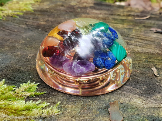 Pocket hemisphere orgonite dome - 7 chakra healing and charging, wealth, money
