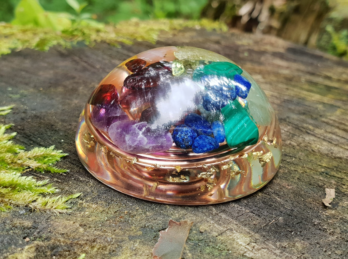 Pocket hemisphere orgonite dome - 7 chakra healing and charging, wealth, money