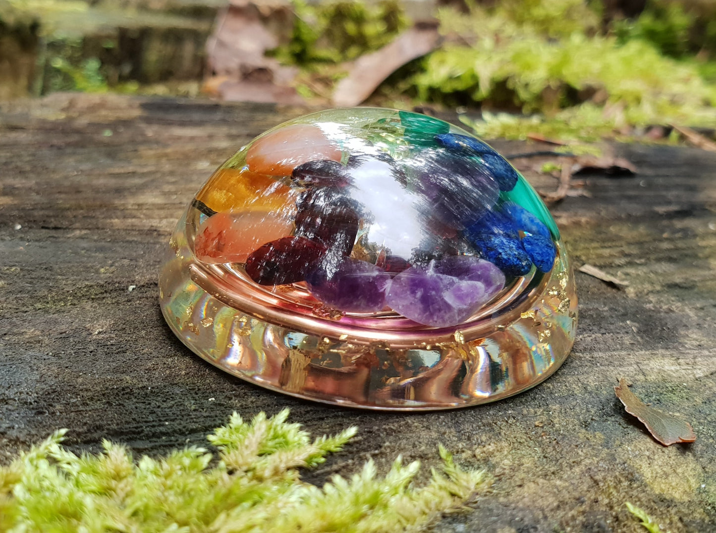 Pocket hemisphere orgonite dome - 7 chakra healing and charging, wealth, money