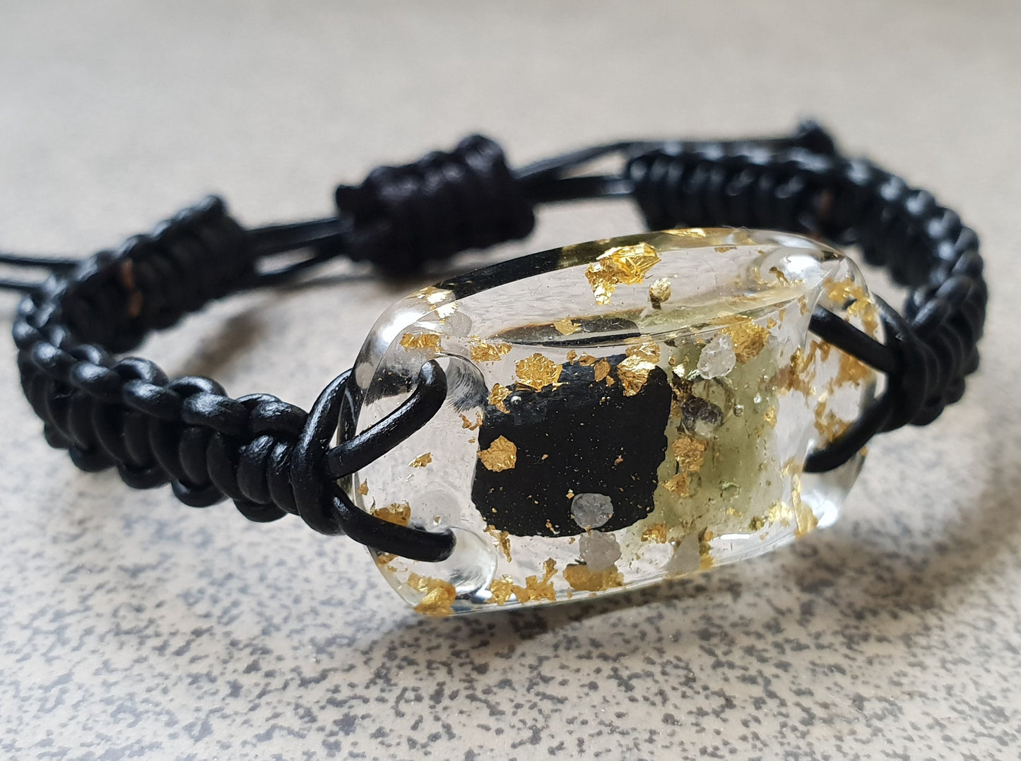 Orgonite bracelet - 24K gold, Moldavite, Herkimer, diamonds, black Tourmaline