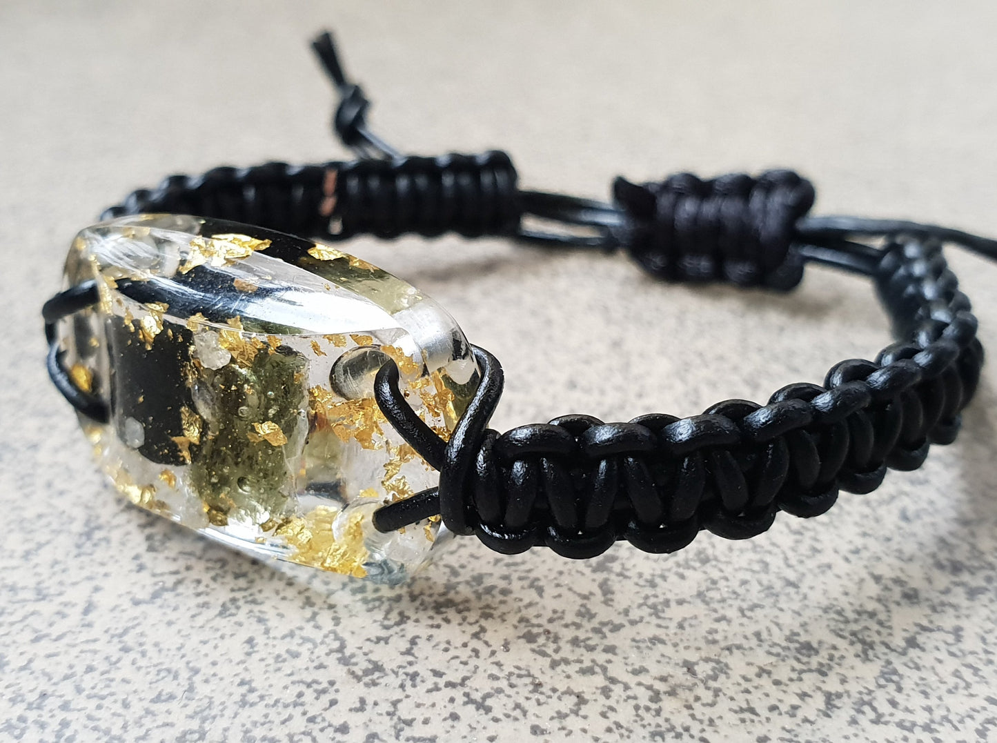 Orgonite bracelet - 24K gold, Moldavite, Herkimer, diamonds, black Tourmaline