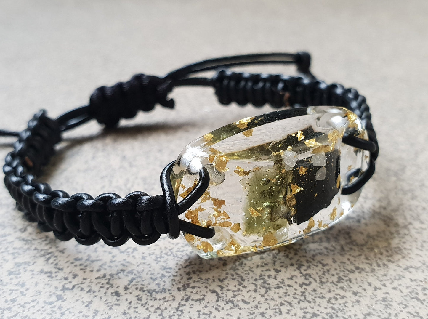 Orgonite bracelet - 24K gold, Moldavite, Herkimer, diamonds, black Tourmaline