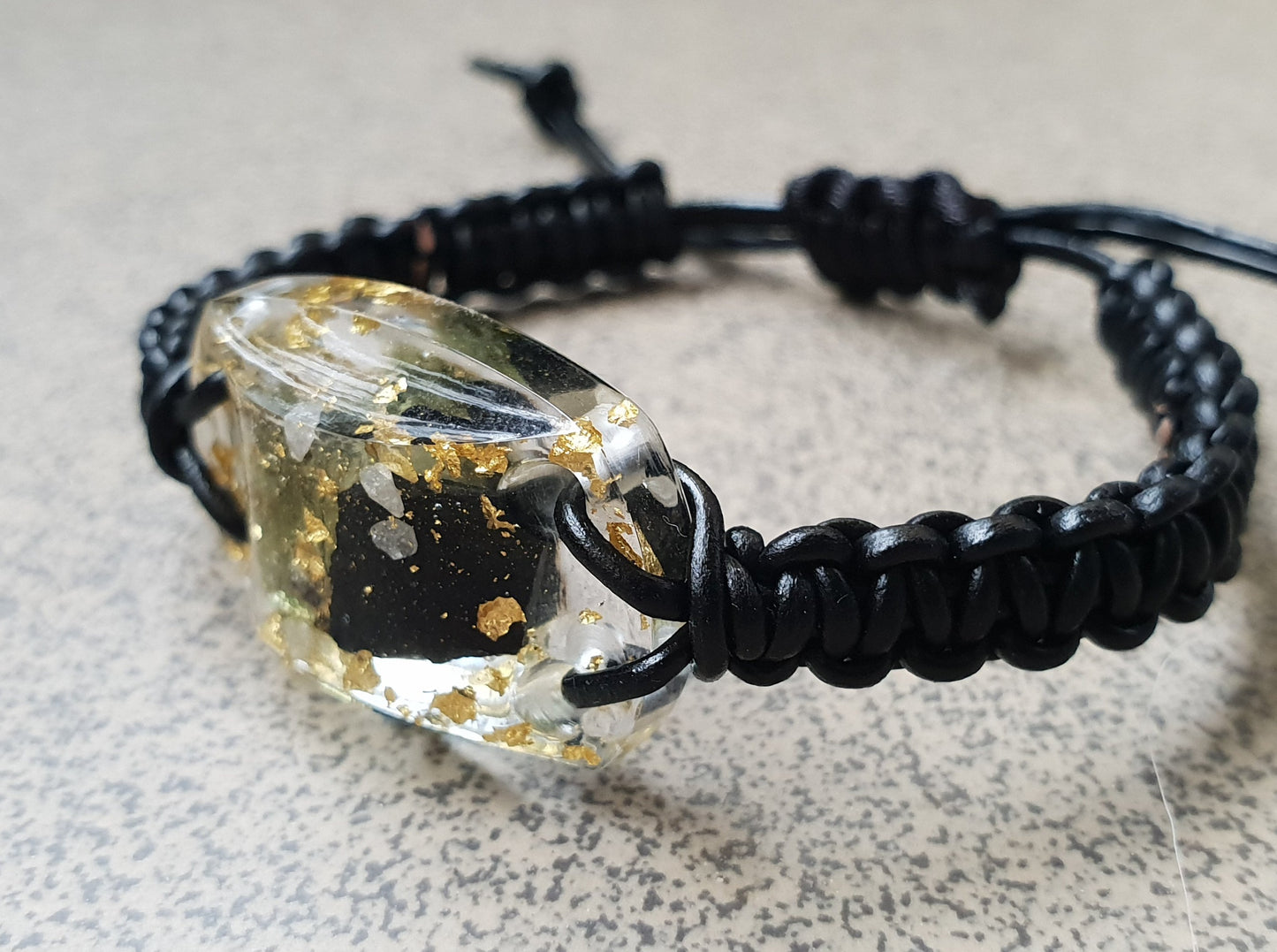 Orgonite bracelet - 24K gold, Moldavite, Herkimer, diamonds, black Tourmaline