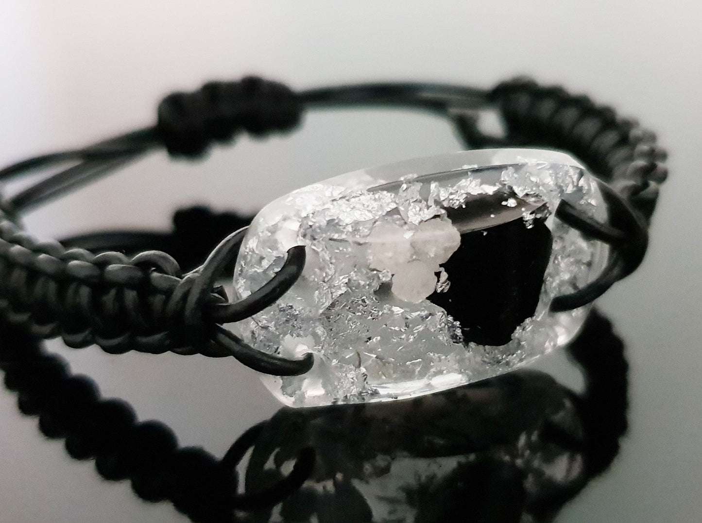 Orgonite bracelet amulet. Reiki crystal chakra bracelet. Diamonds, Black tourmaline, Herkimer, EMF protection