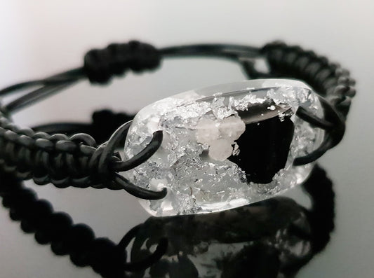 Orgonite bracelet amulet. Reiki crystal chakra bracelet. Diamonds, Black tourmaline, Herkimer, EMF protection