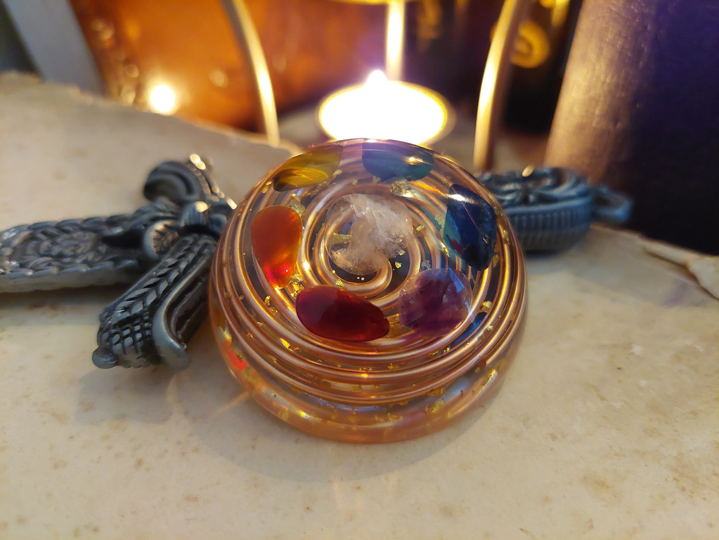 Pocket Orgonite orgone dome - 7 chakra healing, charging, Reiki infused, programmed and activated