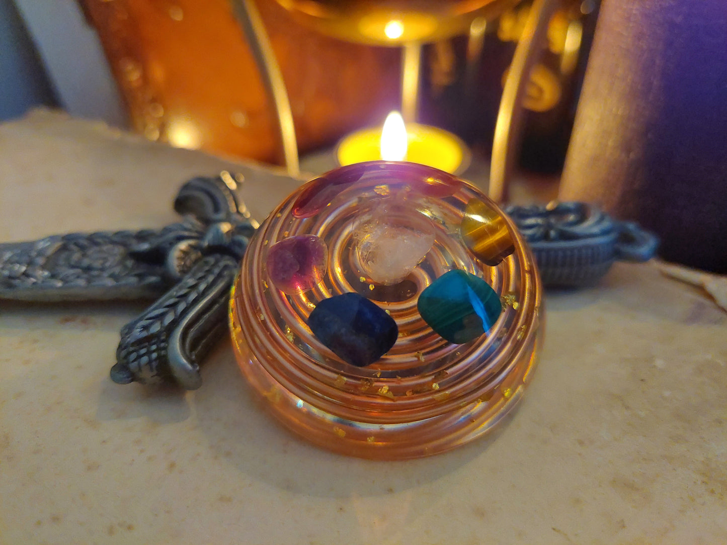 Pocket Orgonite orgone dome - 7 chakra healing, charging, Reiki infused, programmed and activated