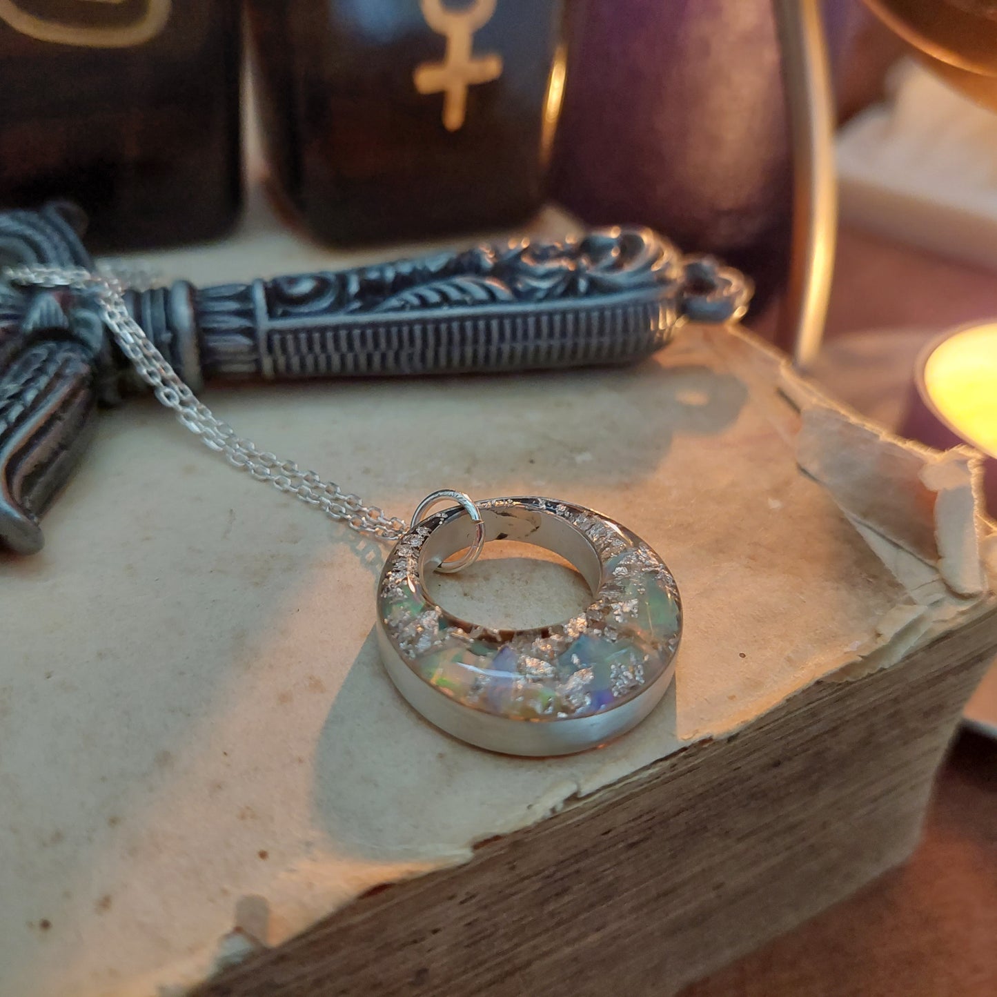 Colgante de orgonita - collar, amuleto, encanto, poderoso amuleto de plata de primera ley con ópalo natural