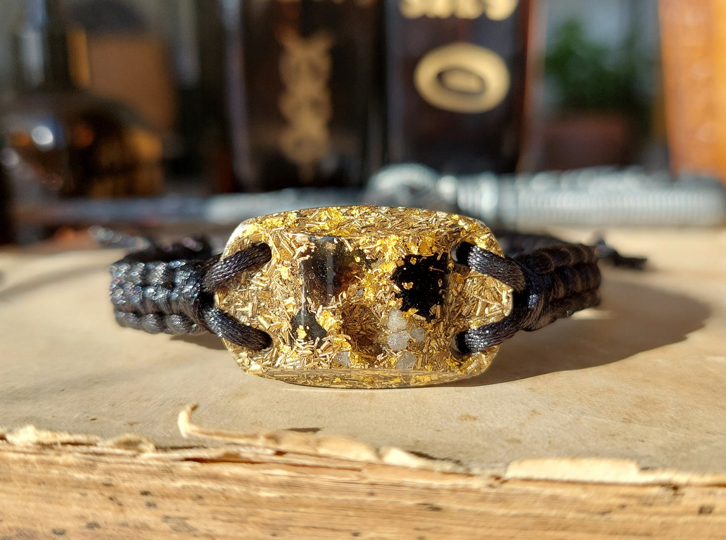Orgonite bracelet with most powerful combination! Diamonds, Herkimer, Moldavite, Nuummite, Saffordite, Black Tourmaline
