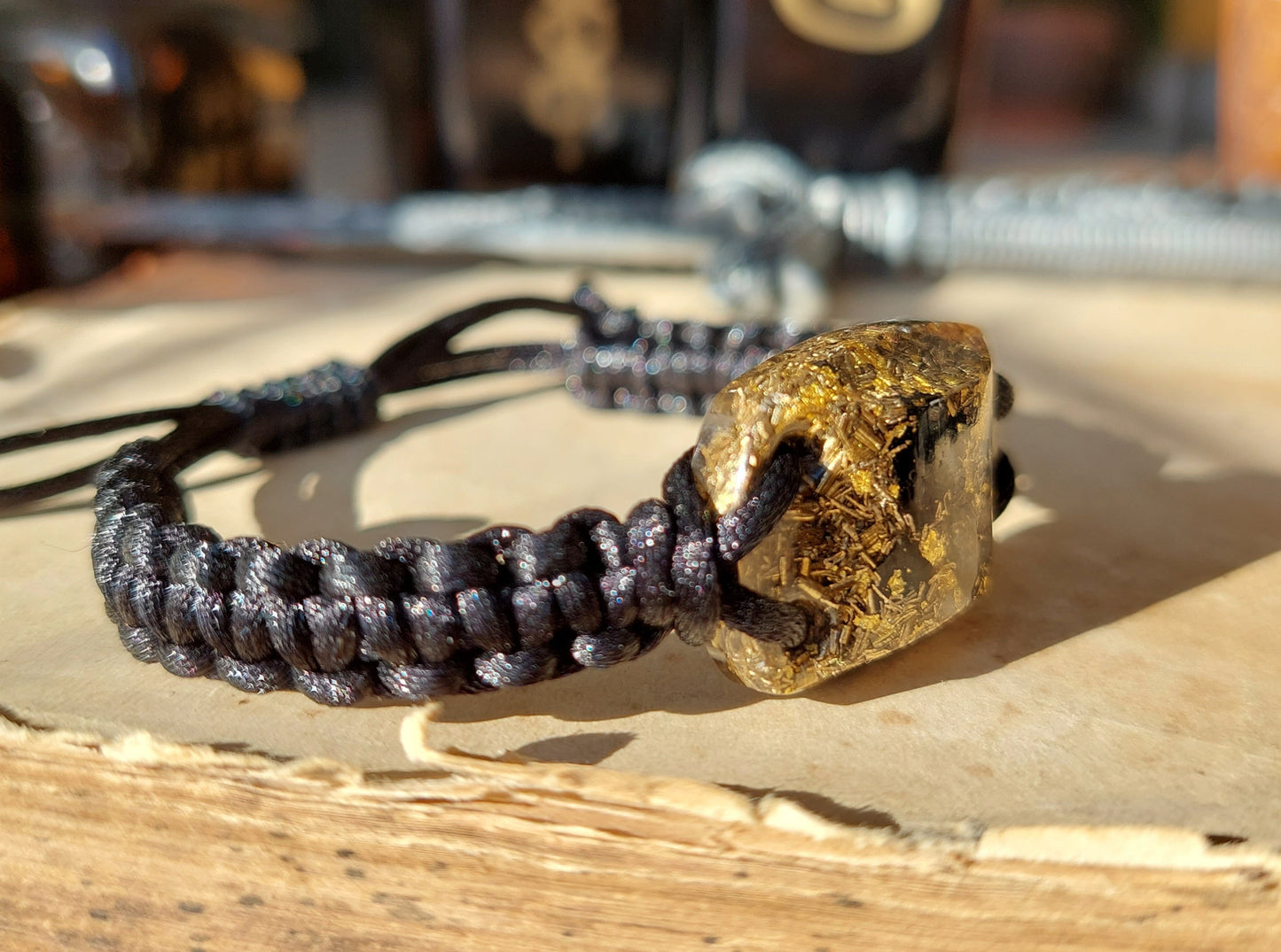 Orgonite bracelet with most powerful combination! Diamonds, Herkimer, Moldavite, Nuummite, Saffordite, Black Tourmaline