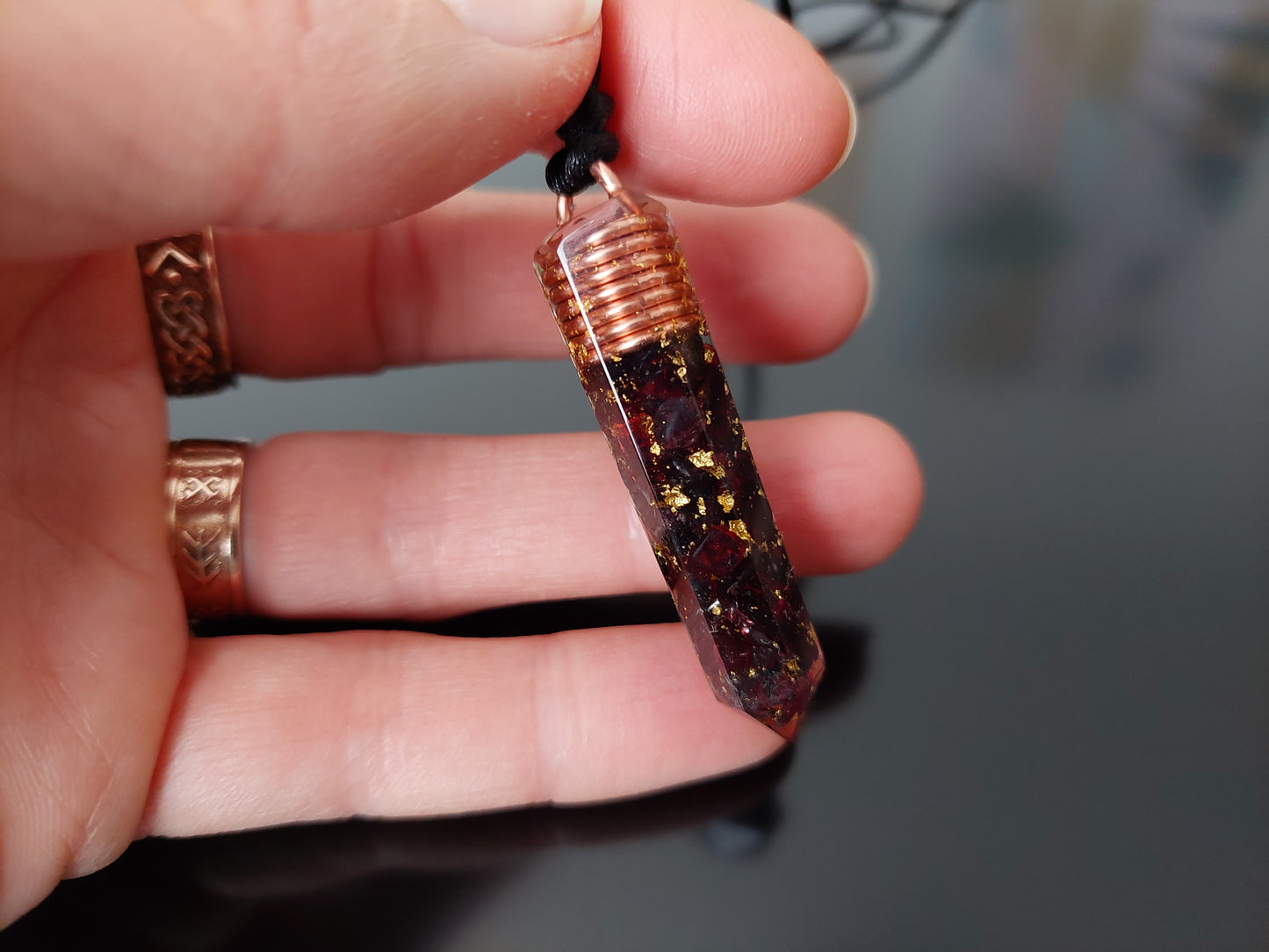 Garnet Orgonite orgone pendant necklace, 24k gold, Wealth, Money, luck, Love, Reiki infused, charged wealth amulet