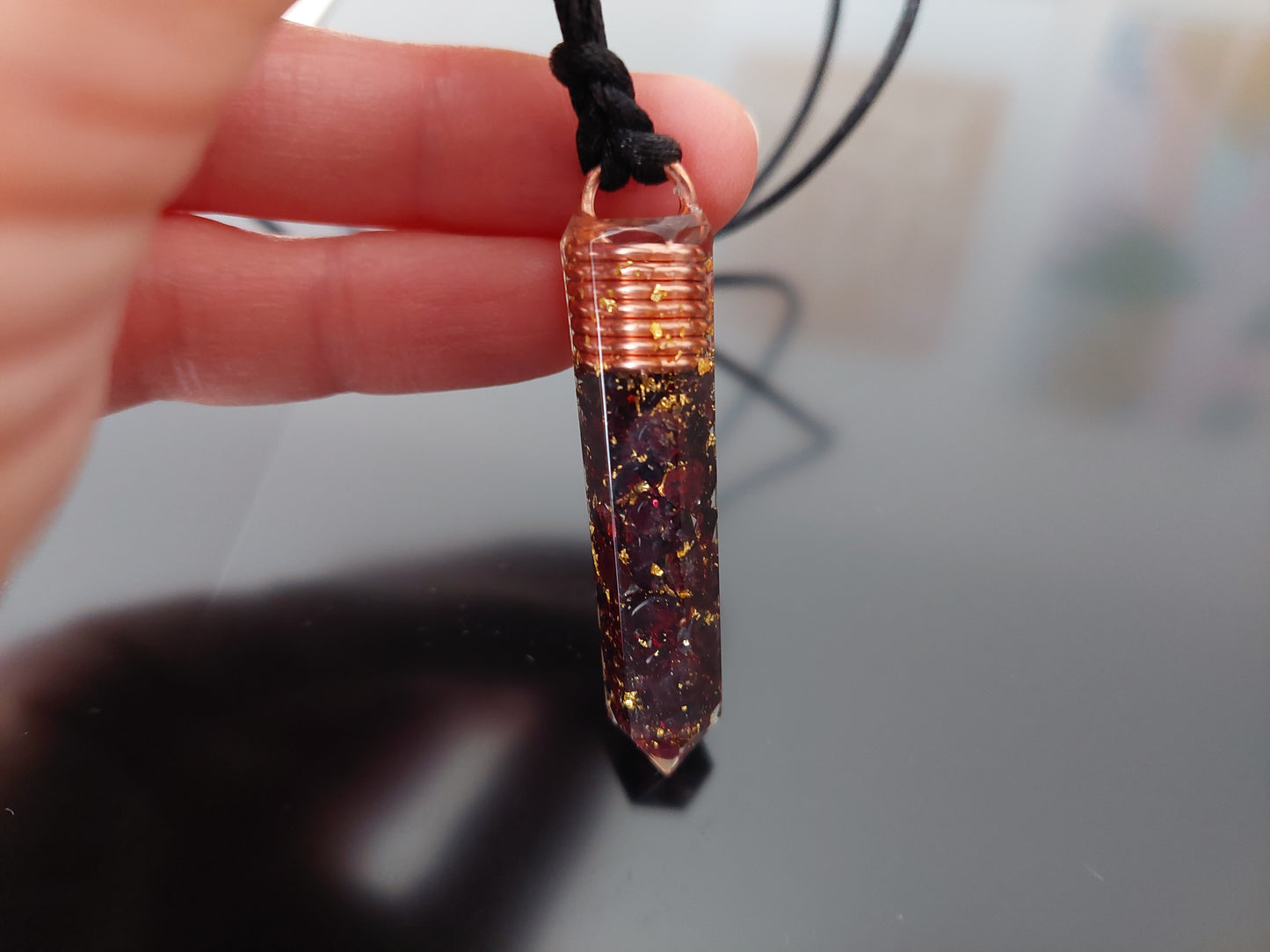 Garnet Orgonite orgone pendant necklace, 24k gold, Wealth, Money, luck, Love, Reiki infused, charged wealth amulet