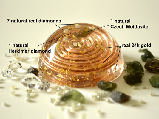 Pocket orgonite hemisphere dome with most powerful crystals combination and vortex