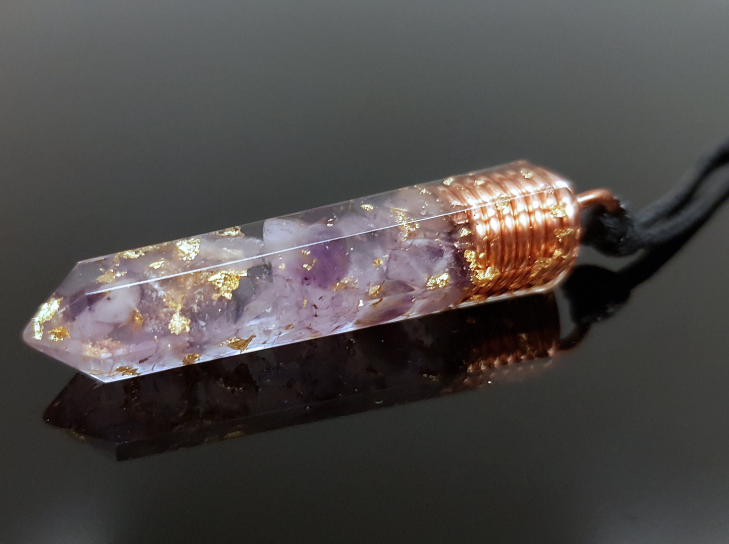 Amethyst Orgonite orgone pendant necklace. Reiki infused amulet, 24k gold and copper, chakra healing, EMF protection