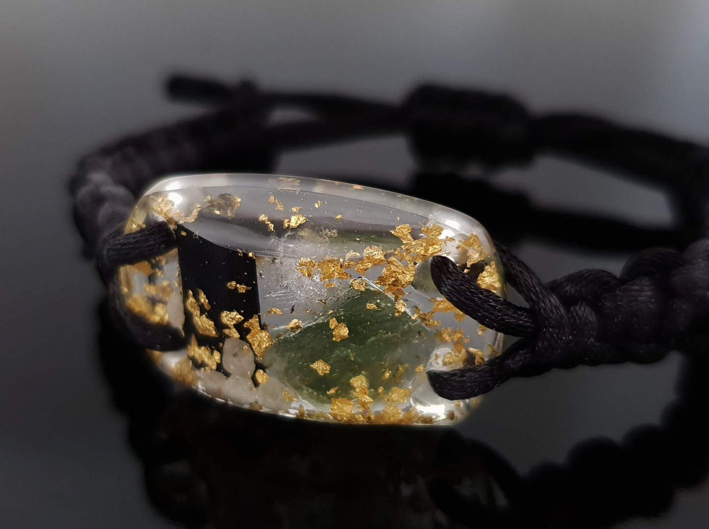 Orgonite bracelet - 24K gold, Moldavite, Herkimer, diamonds, black Tourmaline