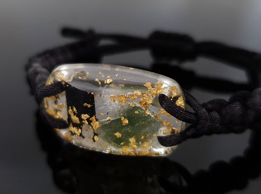 Orgonite bracelet - 24K gold, Moldavite, Herkimer, diamonds, black Tourmaline