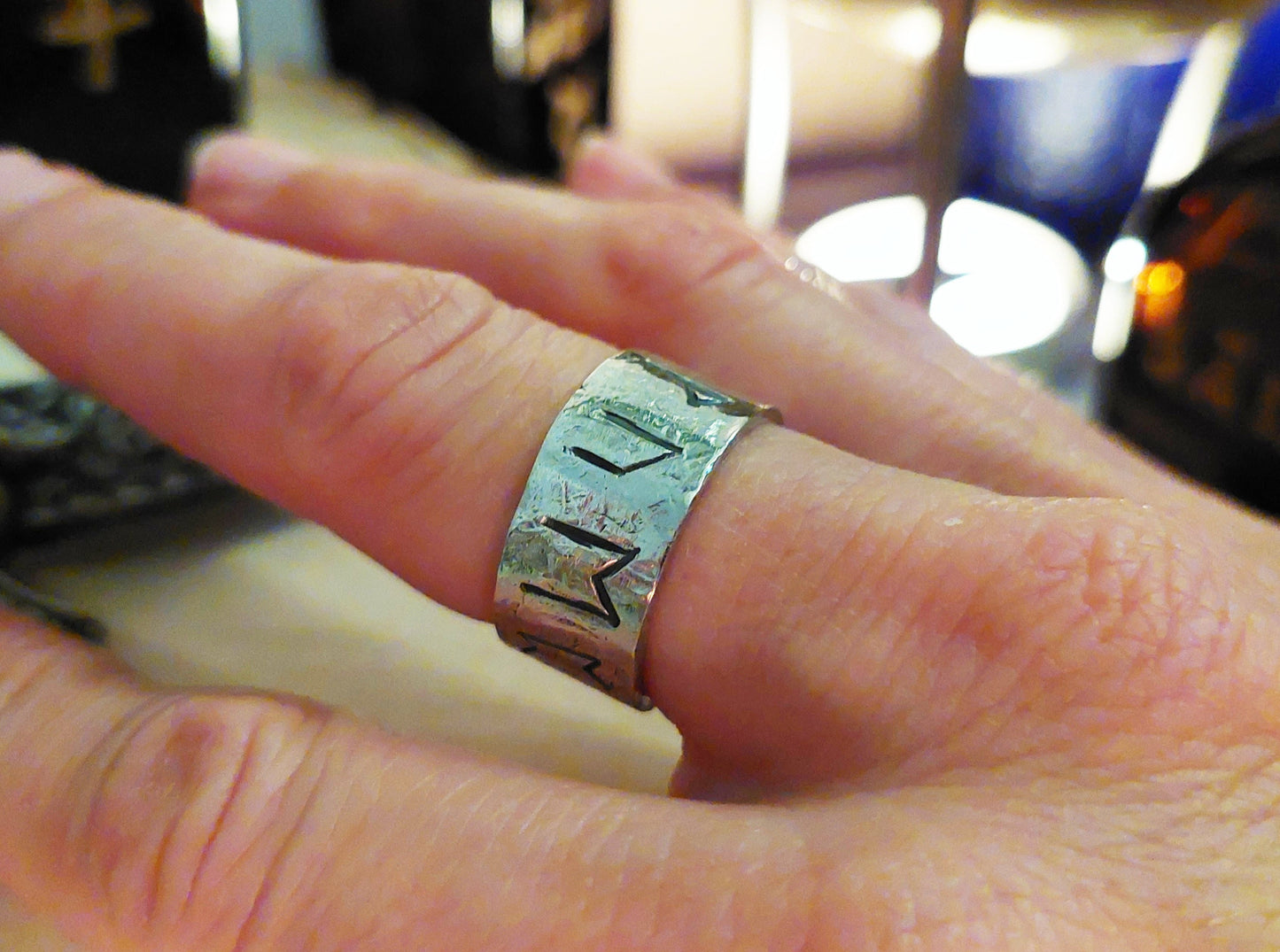 Real Money, luck, prosperity amulet, rustic sterling silver ring with celtic, viking runes formula. Powerful enchanted talisman