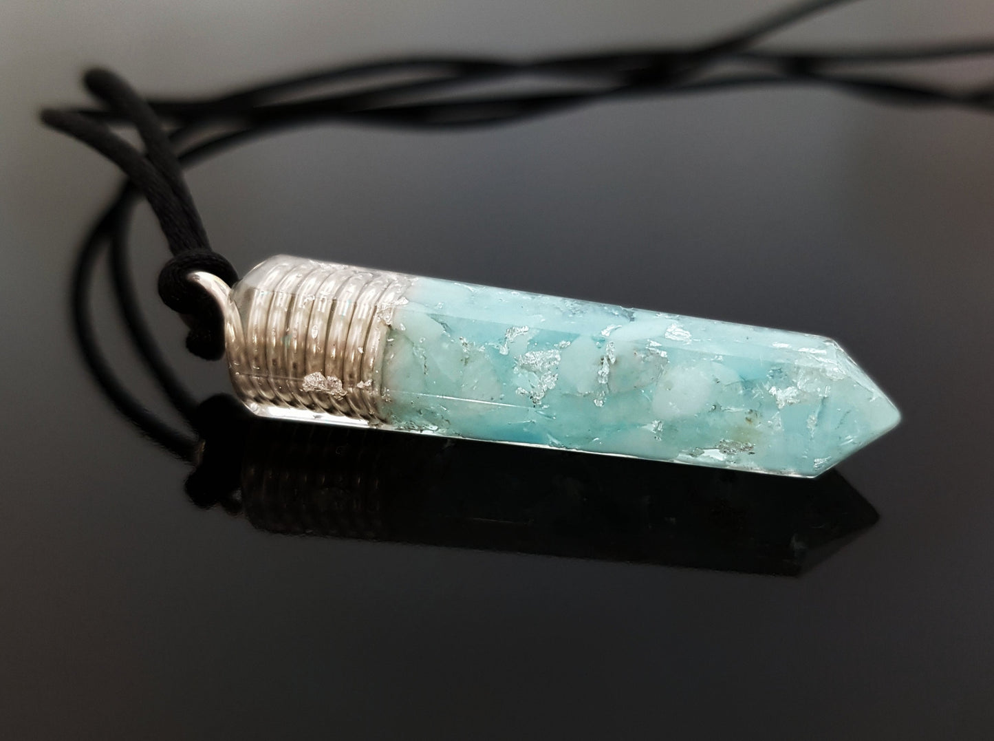 Aquamarine Orgone Orgonite pendant necklace, Reiki infused crystal chakra healing amulet