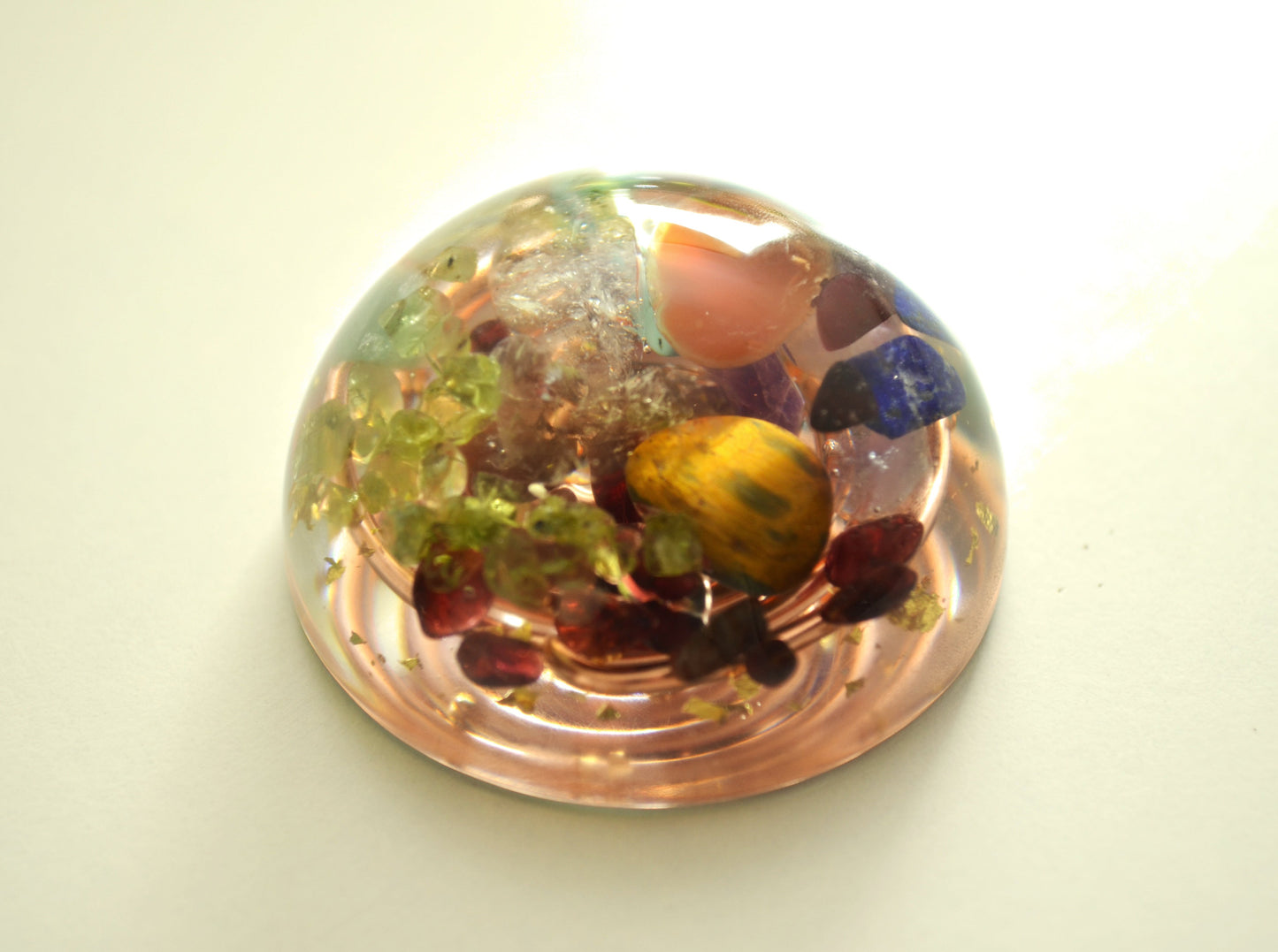 Pocket hemisphere orgonite dome - 7 chakra healing and charging, wealth, money