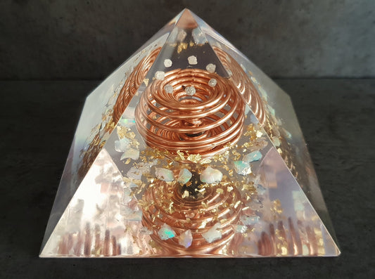 Moldavite and Opal Orgonite Orgone pyramid