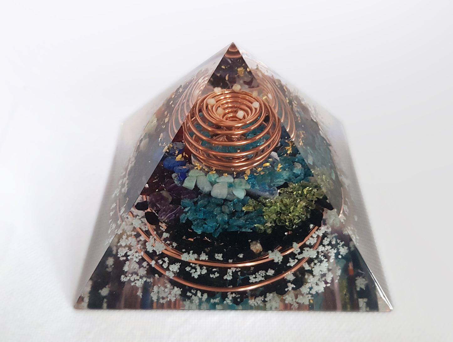 Orgonite orgone Pyramid, 7 chakra healing, glow in the dark, vortex, Reiki programmed, high vibrations