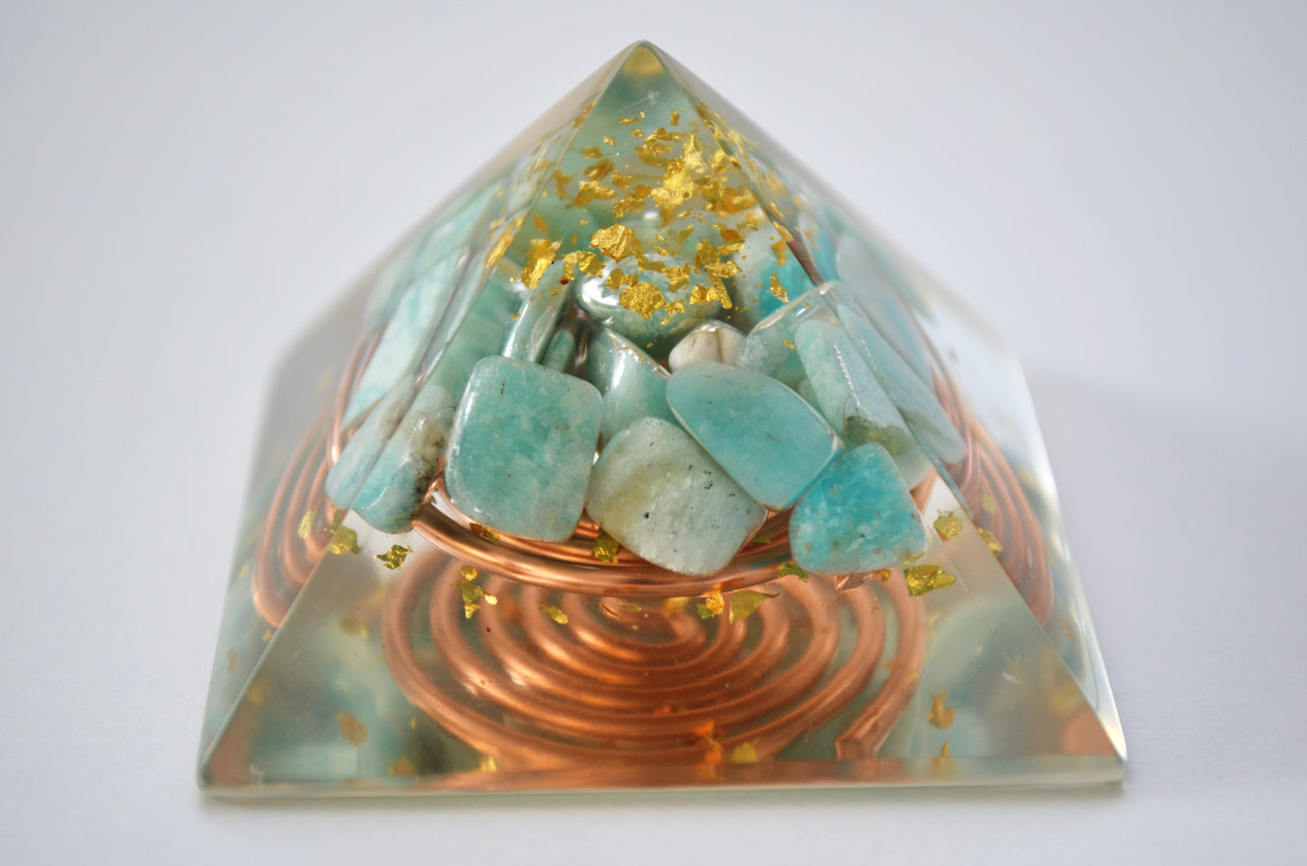Orgonite Pyramid with amazonite and 24k gold - programmed, activated amulet charm