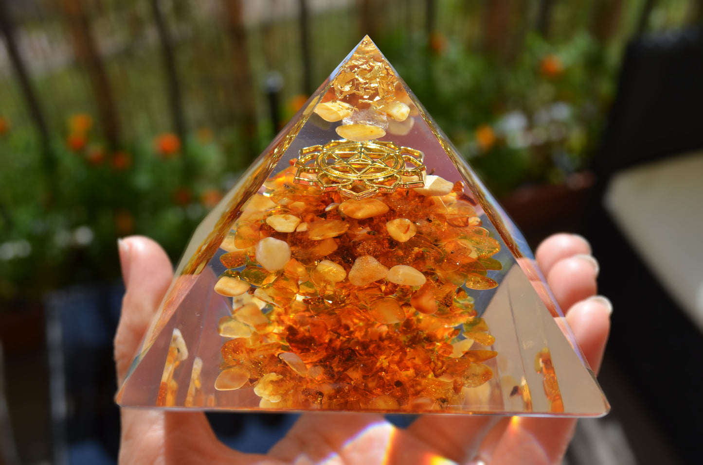 Orgonite Pyramid with Baltic Amber, pakimer, Merkaba