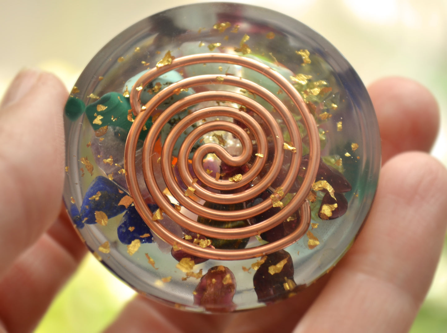 Pocket hemisphere orgonite dome - 7 chakra healing and charging, wealth, money