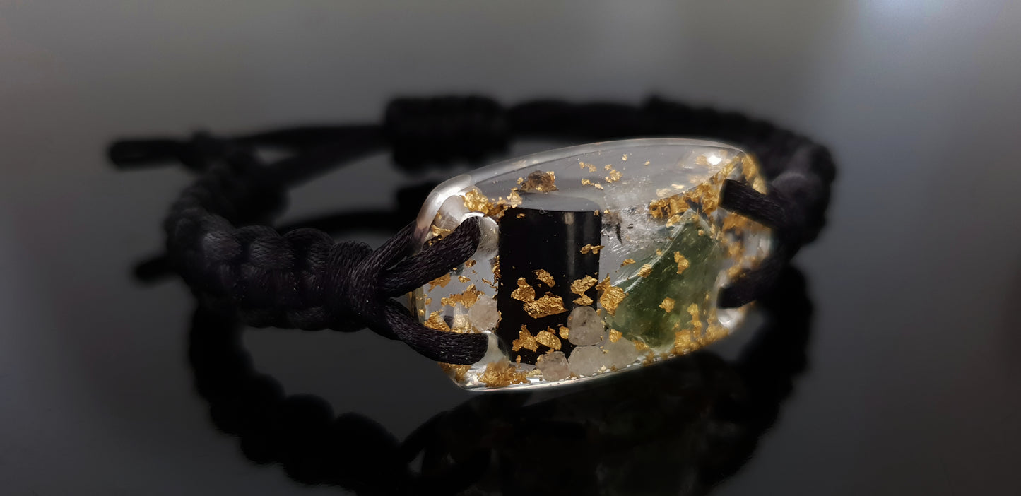 Orgonite bracelet - 24K gold, Moldavite, Herkimer, diamonds, black Tourmaline