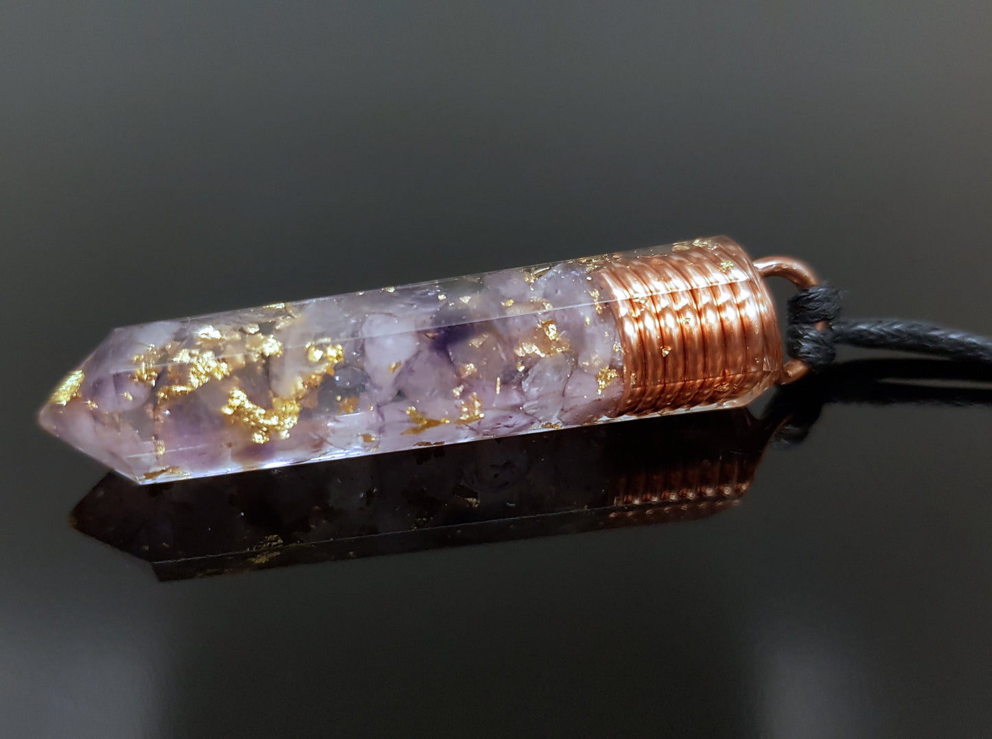 Amethyst Orgonite orgone pendant necklace. Reiki infused amulet, 24k gold and copper, chakra healing, EMF protection