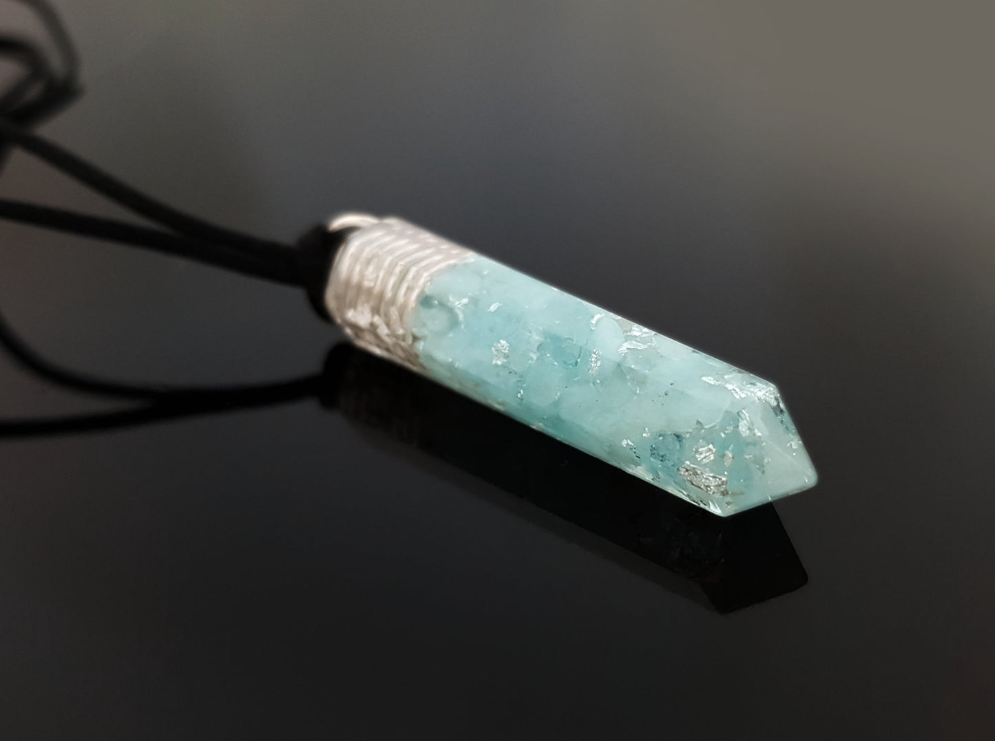 Aquamarine Orgone Orgonite pendant necklace, Reiki infused crystal chakra healing amulet