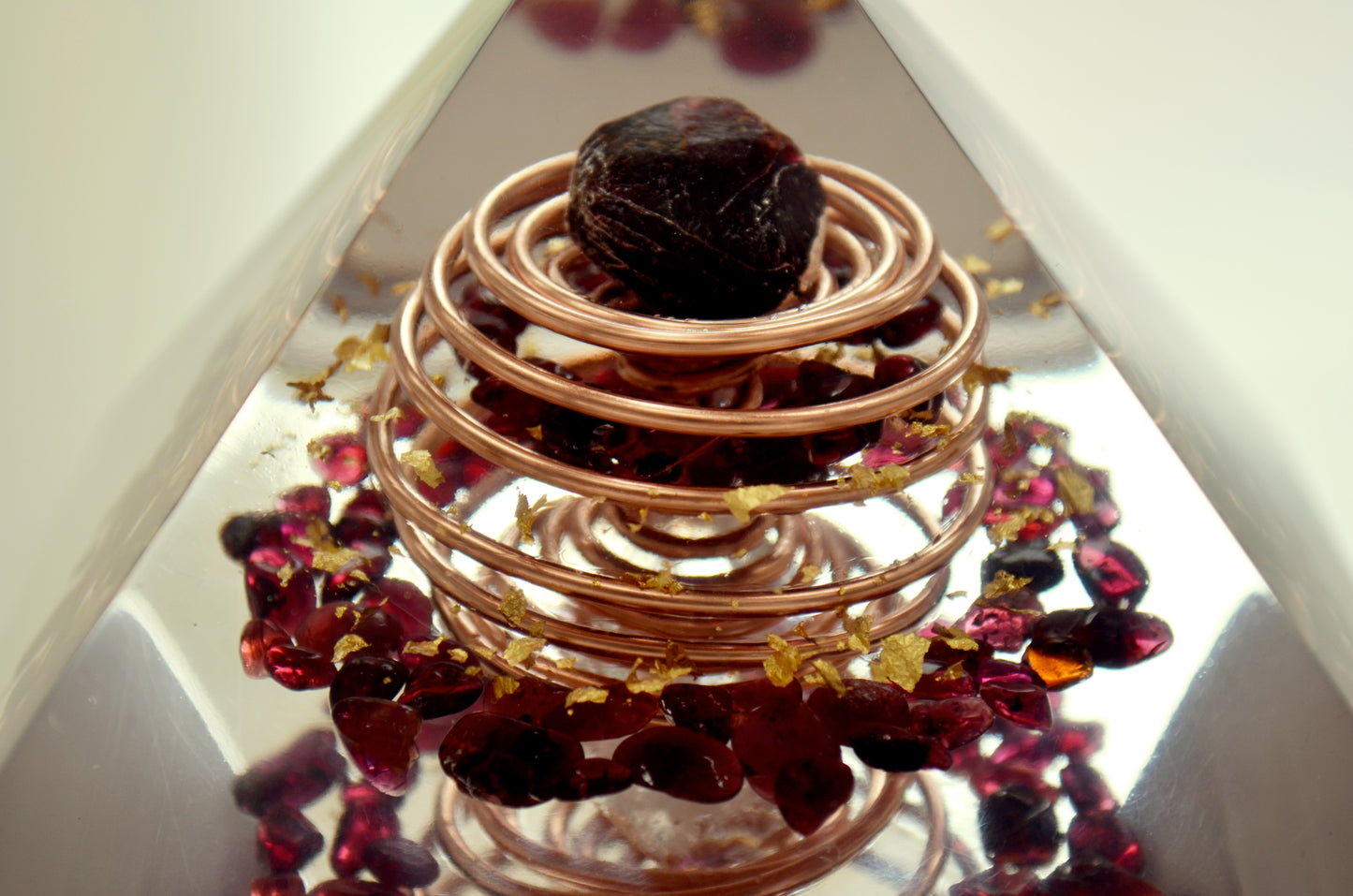 Powerful Orgonite Pyramid, garnet, almandine, quartz, vortex coil, Wealth, Money, Sexuality
