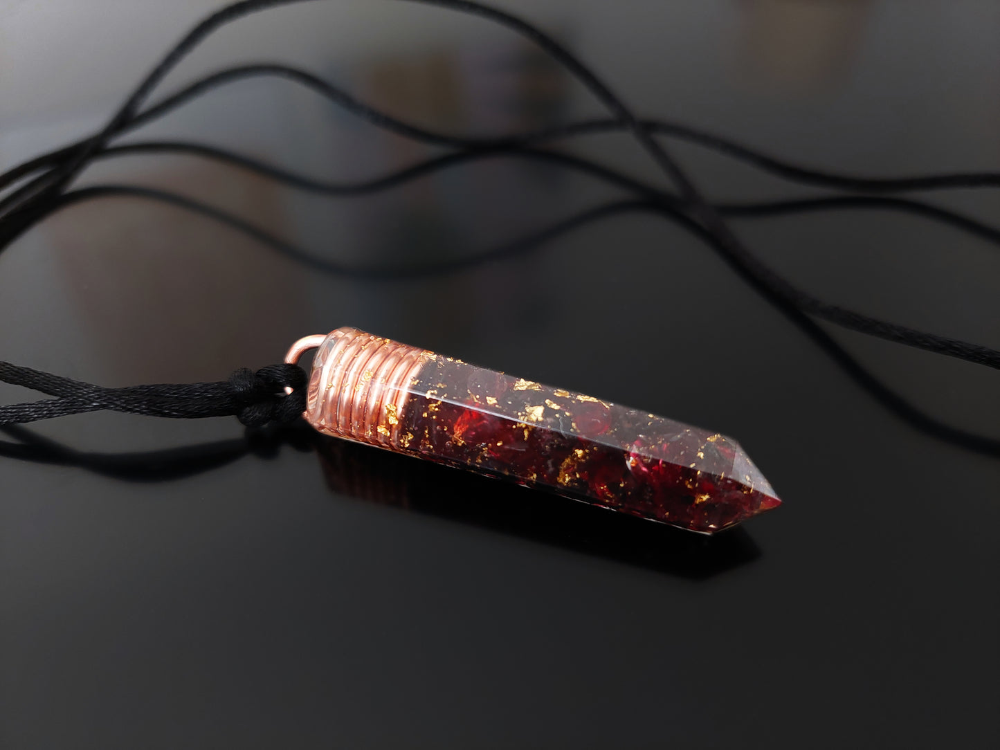 Garnet Orgonite orgone pendant necklace, 24k gold, Wealth, Money, luck, Love, Reiki infused, charged wealth amulet